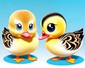 Cartoon happy comic yellow baby duck duckling family cute big eyes