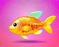 Cartoon happy comic yellow gold fish goldfish vibrant pink color