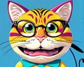 Cartoon happy comic yellow tabby cat kitty kitten cute excitement face