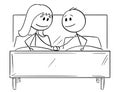 Cartoon of Happy Couple in Bed, Holding Each Others Hand