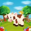 Cartoon happy cow smile in the farm Royalty Free Stock Photo