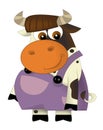 Cartoon happy cow - standing and smiling - dressed - isolated