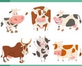 cartoon happy cows farm animal characters set