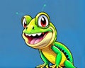 Cartoon happy cute comic green gecko lizard iguana smiling caterpillar creature Royalty Free Stock Photo