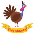 Cartoon happy cute thanksgiving turkey bird. Design for Thanksgiving Day Royalty Free Stock Photo