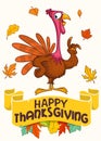 Cartoon happy cute thanksgiving turkey bird. Design for Thanksgiving Day Royalty Free Stock Photo