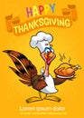 Cartoon happy cute thanksgiving turkey bird holding a meal on a tray. Vector illustration. Design for Thanksgiving Day