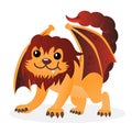 Cartoon happy cute vector little playful manticore. Funny chimera or sphinx. Design for print, emblem, t-shirt, party decoration. Royalty Free Stock Photo