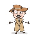 Cartoon Happy Detective Presenting Vector Illustration