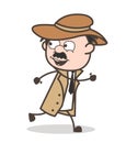 Cartoon Happy Detective Running Pose Vector Illustration
