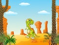Cartoon Happy dinosaur with the desert background Royalty Free Stock Photo