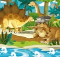 Cartoon happy dinosaurs - diplodocus stegosaurus triceratops