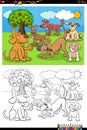 Cartoon happy dogs group coloring book page Royalty Free Stock Photo