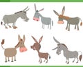 cartoon happy donkeys farm animal characters set