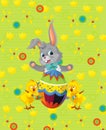 Cartoon happy easter bunny rabbit and chicken Royalty Free Stock Photo