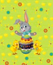 Cartoon happy easter bunny rabbit and chicken Royalty Free Stock Photo