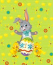 Cartoon happy easter bunny rabbit and chicken Royalty Free Stock Photo