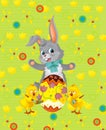 Cartoon happy easter bunny rabbit and chicken Royalty Free Stock Photo
