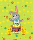 Cartoon happy easter bunny rabbit and chicken Royalty Free Stock Photo