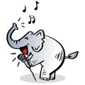 Cartoon happy elephant sings in karaoke.