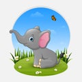 Cartoon happy elephant sitting on the grass Royalty Free Stock Photo