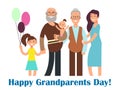 Cartoon happy family with grandparents. Grandparents Day vector illustration Royalty Free Stock Photo