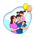 Cartoon happy family illustration with balloon Royalty Free Stock Photo