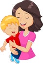 Cartoon happy family mother holding son