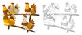 Cartoon happy farm ranch animal cheerful chicken with sketch illustration