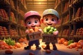 Cartoon of happy farmer kids Royalty Free Stock Photo