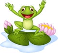 Cartoon happy frog jumping on a water lily Royalty Free Stock Photo