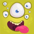 Cartoon happy funny alien character with many eyes. Vector illustration of alien face. Monster mask
