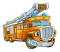 Cartoon happy and funny cartoon fireman truck looking and smiling Royalty Free Stock Photo