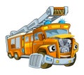 Cartoon happy and funny cartoon fireman truck looking and smiling Royalty Free Stock Photo