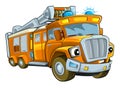 Cartoon happy and funny cartoon bus looking and smiling Royalty Free Stock Photo