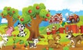 Cartoon happy and funny colorful farm scene - animals on the stage Royalty Free Stock Photo