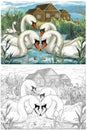 Cartoon happy and funny farm scene with happy bird swan sketchbook illustration Royalty Free Stock Photo