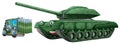 Cartoon happy and funny heavy military tank isolated