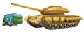 cartoon happy and funny heavy military tank isolated