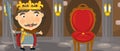 Cartoon happy and funny knight or king in the castle room with throne