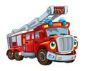 Cartoon happy and funny looking fireman bus or truck smiling