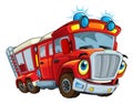 Cartoon happy and funny looking fireman bus or truck smiling Royalty Free Stock Photo