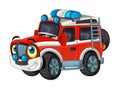 Cartoon happy and funny off road fire fighter truck / smiling vehicle Royalty Free Stock Photo