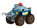 Cartoon happy and funny off road police car looking like monster truck - smiling vehicle Royalty Free Stock Photo