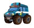 Cartoon happy and funny off road police car looking like monster truck smiling vehicle Royalty Free Stock Photo