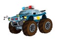 Cartoon happy and funny off road police car looking like monster truck - smiling vehicle Royalty Free Stock Photo