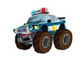 Cartoon happy and funny off road police car looking like monster truck - smiling vehicle Royalty Free Stock Photo