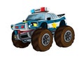 Cartoon happy and funny off road police car looking like monster truck - smiling vehicle Royalty Free Stock Photo