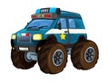 Cartoon happy and funny off road police car looking like monster truck vehicle Royalty Free Stock Photo