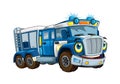 Cartoon happy and funny police truck - isolated truck - smiling vehicle on white background Royalty Free Stock Photo